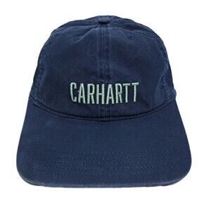 Carhartt Canvas Script Logo Hat Cap Blue Adjustable Strapback Workwear Distress
